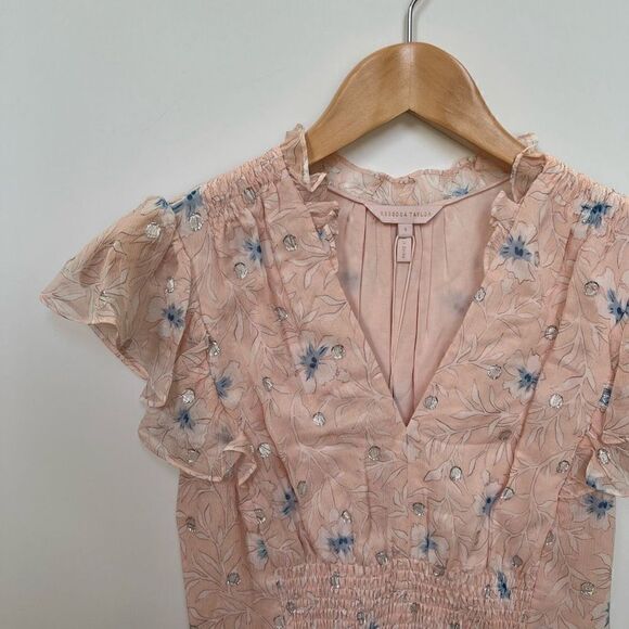 NWT Rebecca Taylor Silk Ruffle V Neck Mini Dress Pastel Pink Floral size S - Picture 4 of 13